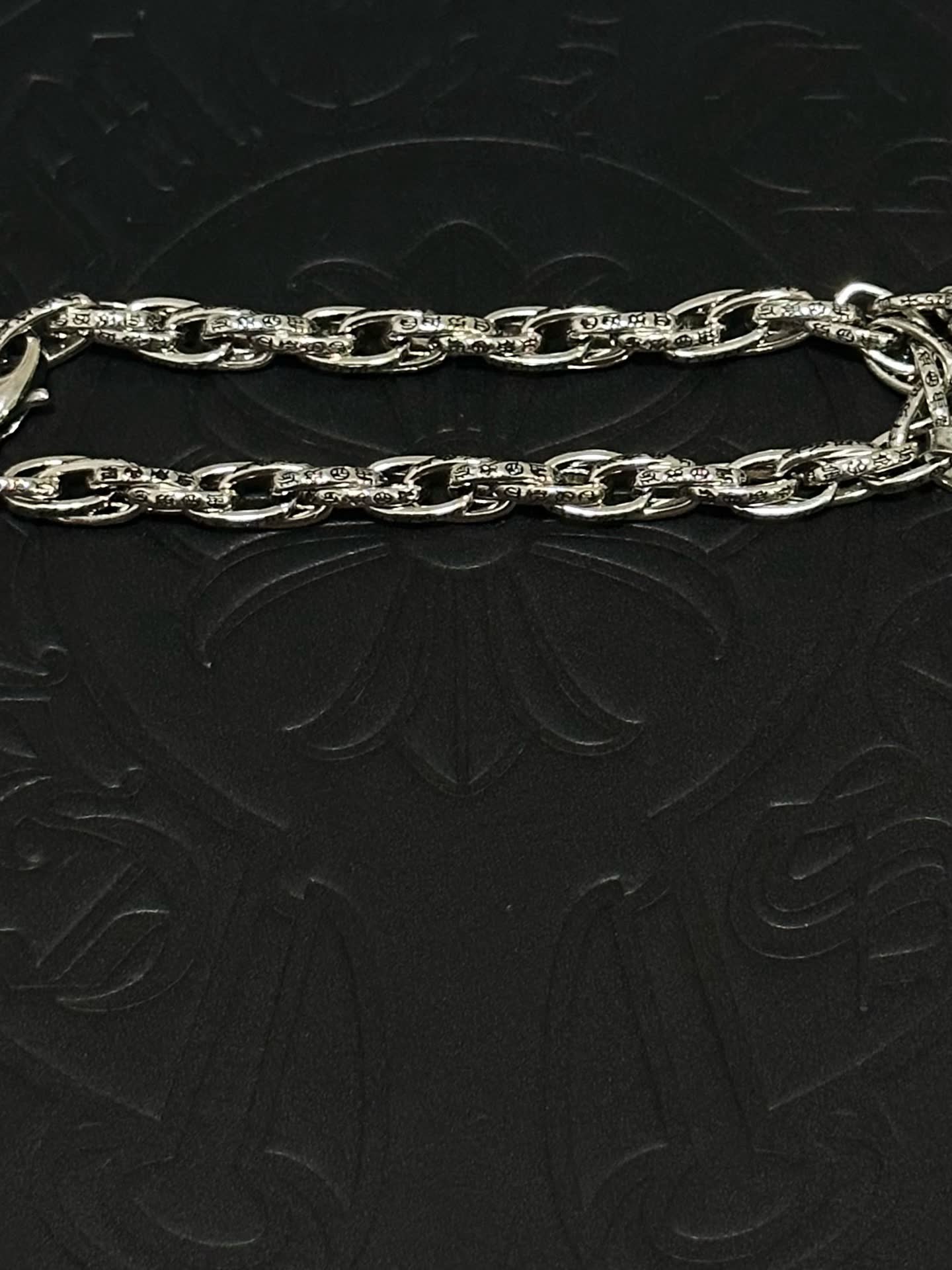 Chrome Hearts Silver Cross Charm Bracelet with Pearl Pendant